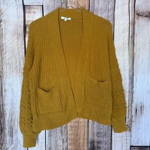 Madewell Cardigan Sweater Bobble Sleeve Textured Mustard Yellow Open Front Small
